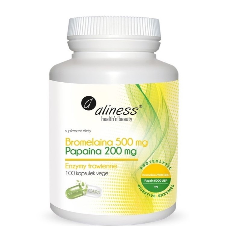 ALINESS Bromelina 500 mg Papaina 200 mg 100 veg caps.