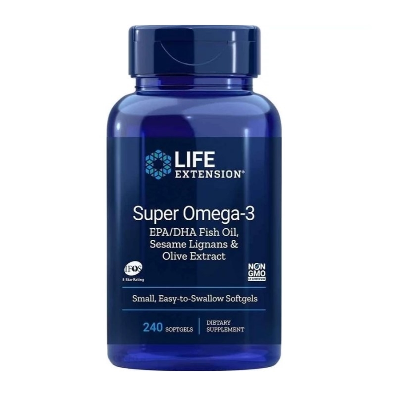 LIFE EXTENSION Super Omega 3 EPA/DHA Fish Oil, Sesame Lignans & Olive Extract 240 softgels