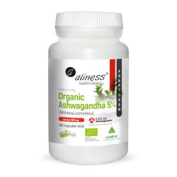 ALINESS Organic Ashwagandha KSM 200 mg 100 vege caps.