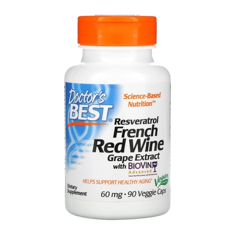 DOCTOR'S BEST French Red Wine Grape Extract 60 mg 90 veg caps.
