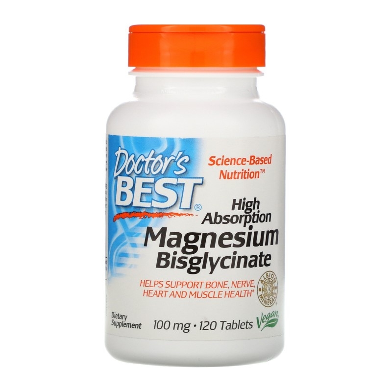 DOCTOR'S BEST High Absorption Magnesium Bisglycinate 120 tabs.