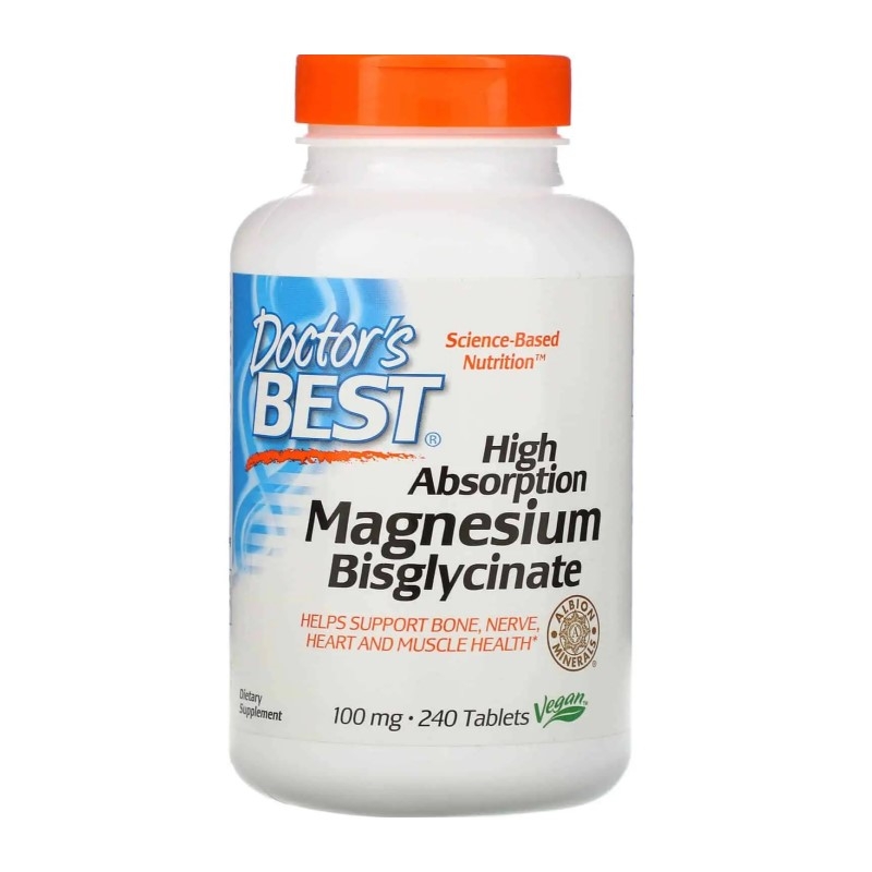 DOCTOR'S BEST High Absorption Magnesium Bisglycinate 100 mg 240 tabs.