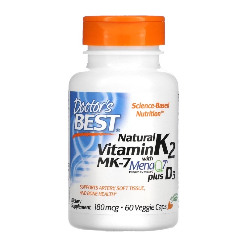 Doctors Best Natural Vitamin K2 + D3 with MenaQ7 180mcg 60 vcaps.