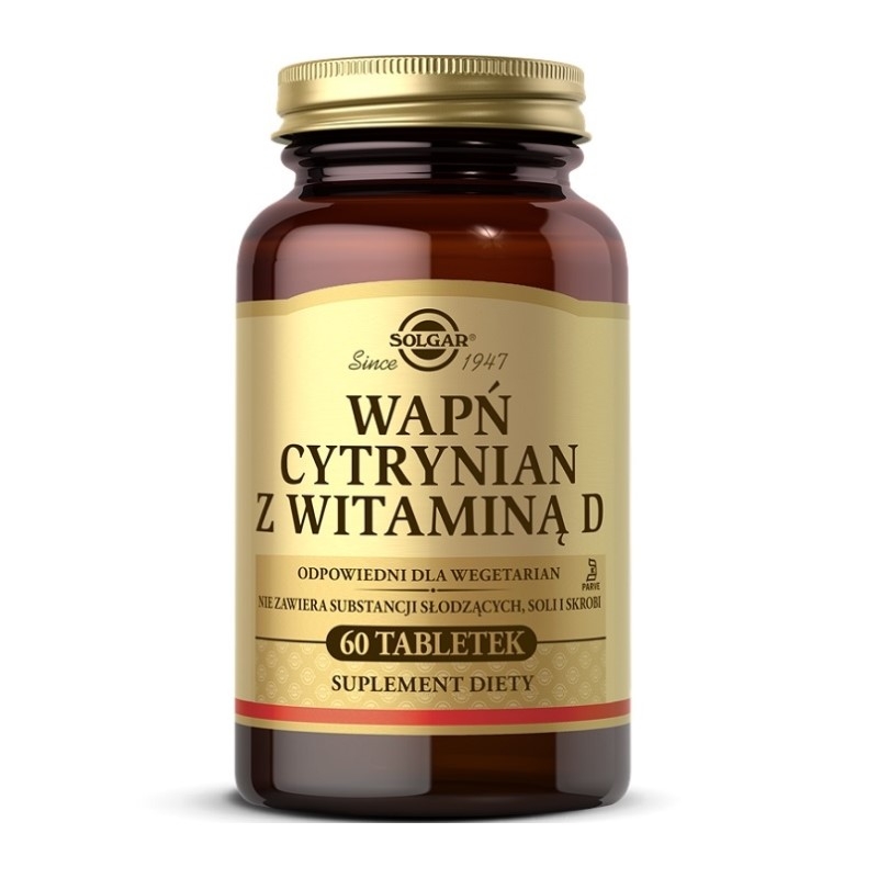 SOLGAR Cytrynian Wapnia + D3 60 tabs.