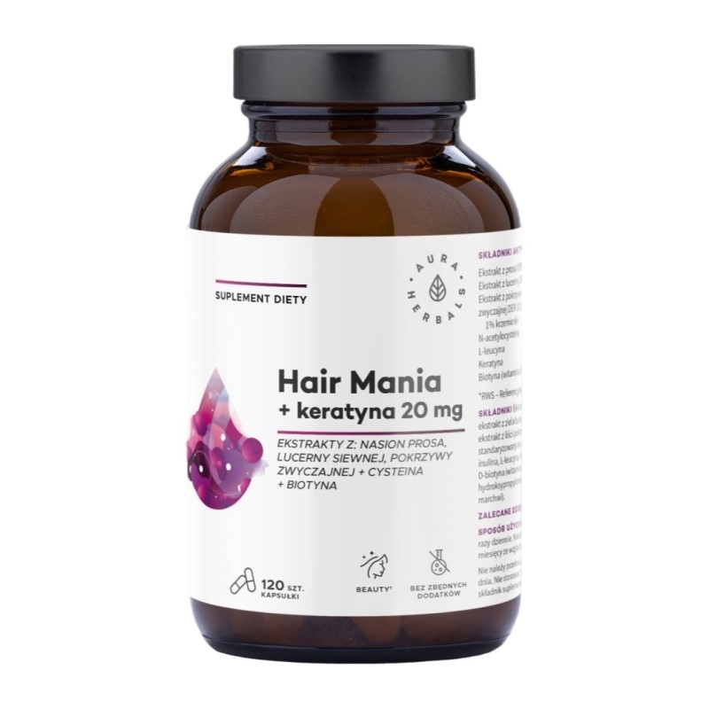 AURA HERBALS Hair Mania + Keratyna 20 mg 120 caps.