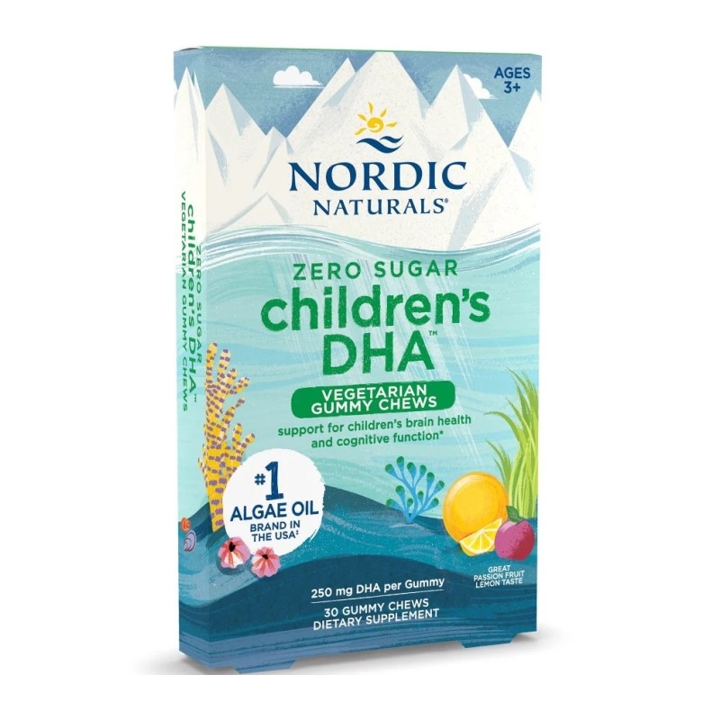 NORDIC Childrens DHA Vegetarian Gummy Chews 250 mg 30 gummies Passion Fruit-Lemon
