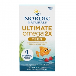 NORDIC NATURALS Ultimate Omega 2X Fish Oil TEEN Strawberry 60 mini softgels.