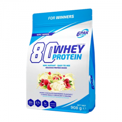 6PAK Whey 908 g BIAŁA CZEKOLADA-MALINA (28.02.2025)